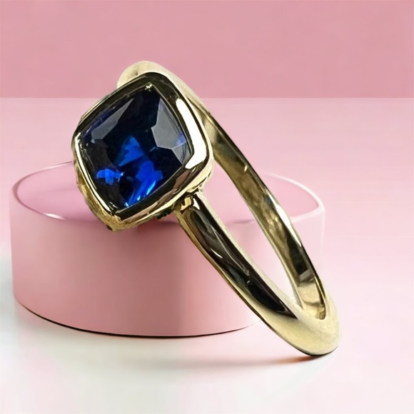 Blue Sapphire Ring 18k Yellow Gold Vermeil , September birthstone , Promise Ring - Picture 1 of 8